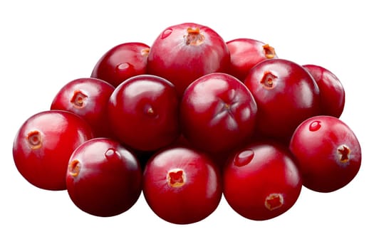 Pile of cranberries (fruit of Vaccinium oxycoccus), ripe, round. Clipping path, shadowless, reflections free