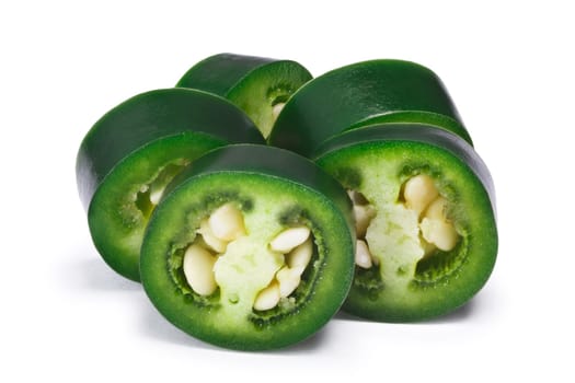 Green unripe hot Serrano chile peppers (Capsicum annuum). Clipping paths, shadow separated