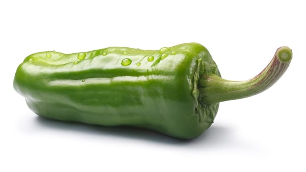 Friggitello, a single Tuscan or Greek mild pepper, called Pepperoncino in the US (Capsicum annuum). Clipping path, shadow separated