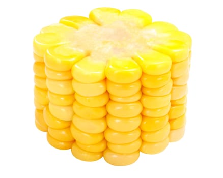 Piece of corn  (Zea mays) on cob (cut from maize ear) isolated