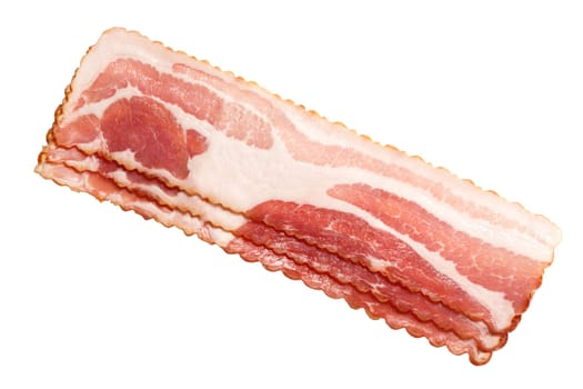 Bacon strips, uncooked, profiled. Top view, clipping path: https://goo.gl/AJeyru