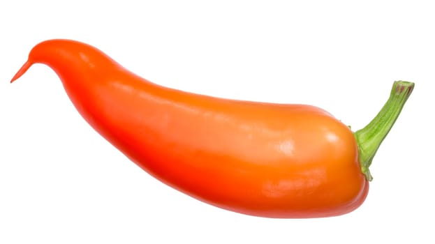 Hungarian Gabi Paprika pepper (Hot wax type), ripe whole pod. Top view