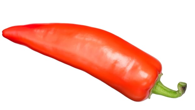Hungarian Gabi Paprika pepper (Hot wax type), ripe whole pod. Top view