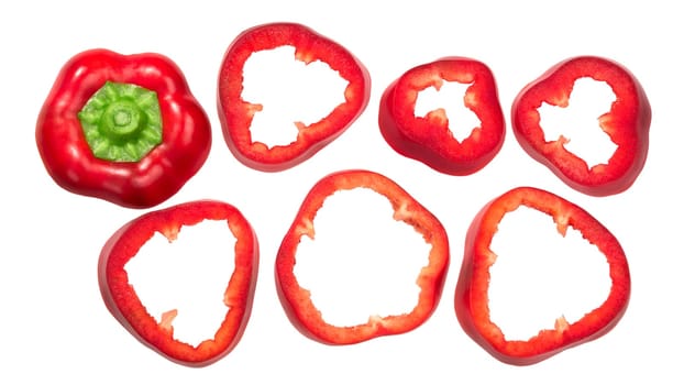 Sweet red bell pepper slices (Grueso de Plaza), top view