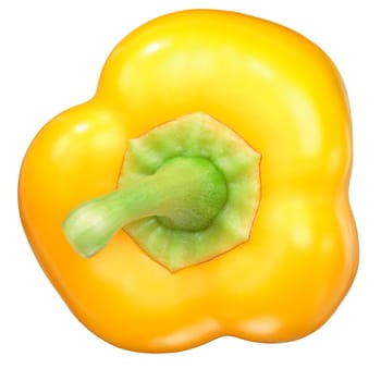 Golden California Wonder sweet bell pepper (Capsicum annuum), whole pod, top view