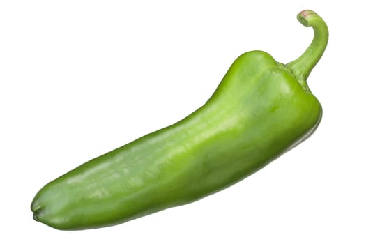 Dolce Italiano sweet green chile pepper, whole pod. Top view, clipping paths