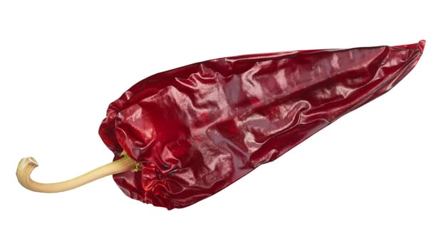 Dried Numex Espanola Improved chile pepper, whole pod, top view
