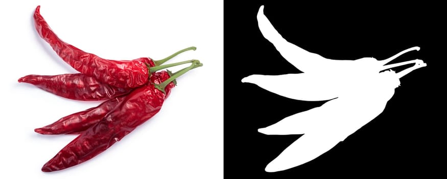 Dried Guajillo chile peppers, whole pods, top view