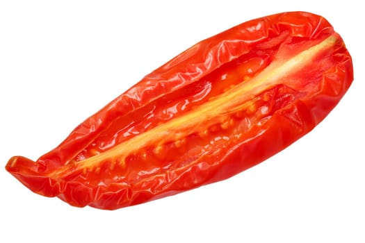 Dried or sundried San Marzano tomato half, top view