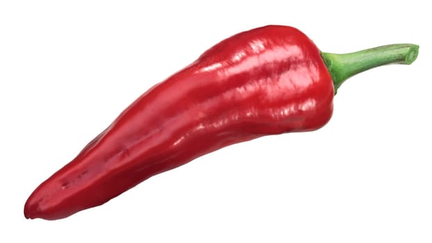 Dulce Espana sweet chile pepper, large pod, top view. Clipping path