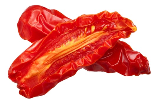Dried or sundried San Marzano tomato halves, top view