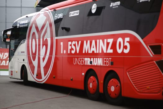 Mainz, Germany - November 4, 2018: The team bus of 1. FSV Mainz at a home game of the Junior National League Southwest on November 04, 2018 in Mainz...