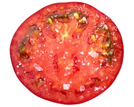 Salted tomato slice (Marglobe), medium ground, top view