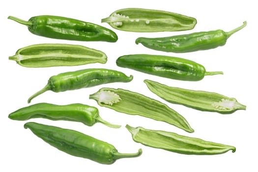 Hatch Green Chiles (Capsicum annuum), Medium. Clipping paths for each
