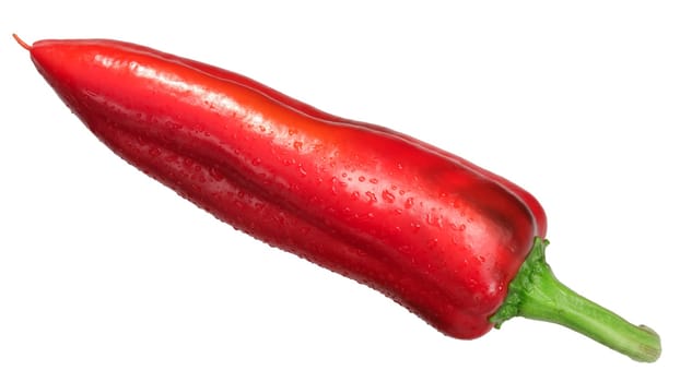 Marconi sweet pepper (Capsicum annuum), red ripe, with droplets, top view