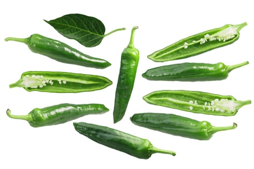 Numex Heritage 6-4 chile peppers (C. annuum). Clipping paths for each