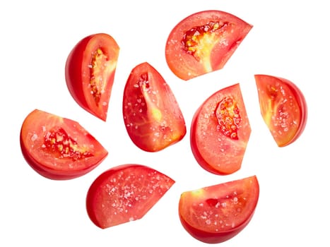 Salted tomato pieces or chunks (halved slices), top view