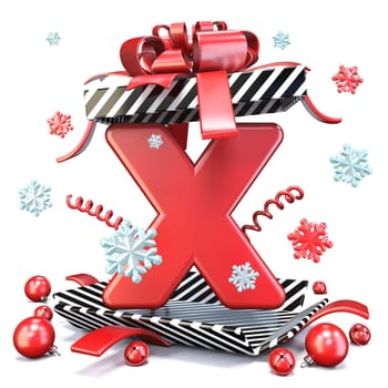 Red Letter X inside open gift box 3D rendering illustration isolated on white background