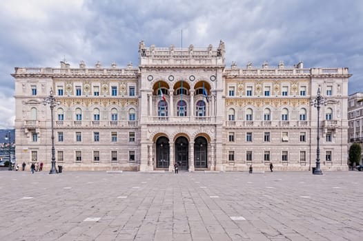 Trieste,Italy - February  - 20 - 2018 : Unity of Italy Square, home of the Prefecture of the city.(Piazza Unità d'Italia,Palazzo della Prefettura)