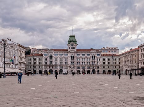 Trieste,Italy - February  - 20 - 2018 : Square United of Italy, city hall.