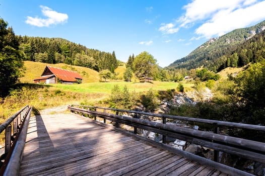 Mountain landscape. Small village on mountains.