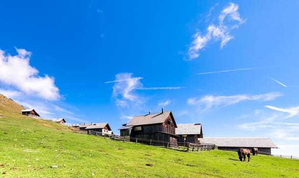 Mountain landscape. Small village on mountains.