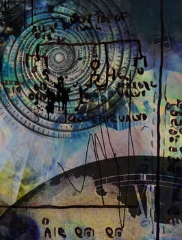 Abstract composition. Time vortex and ancient scripts