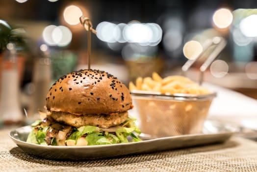 Hamberger with fries fast food
