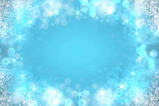 Abstract blurred festive winter christmas or Happy New Year background with snowflakes stars and white bokeh lights. Space for your design. Card concept.