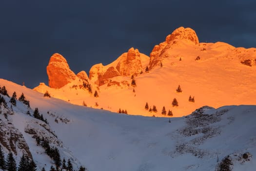mountain top in winter. Ciucas Mountains Romania.