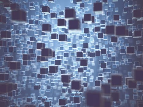 3D illustration. Abstract background image, connections in lines and geometric squared shapes.