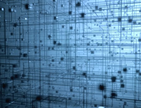 3D illustration. Abstract background image, connections in lines and geometric squared shapes.