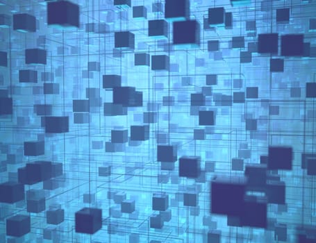 3D illustration. Abstract background image, connections in lines and geometric squared shapes.