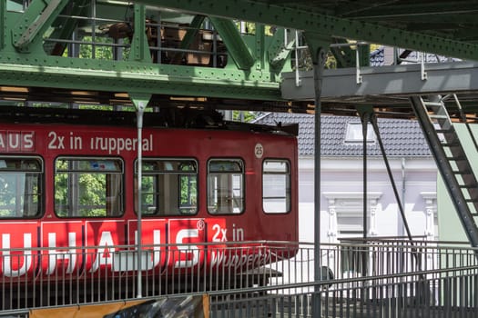 WUPPERTAL  NRW  GERMANY - JULY 31  2017:. Suspension railway in the station Wuppertal Vohwinkel.Die Hochbahn is used for public transport.