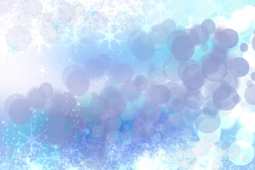 Abstract blurred festive winter christmas or Happy New Year background with shiny blue and white bokeh lighted snow landscape. Space for your design. Card concept.