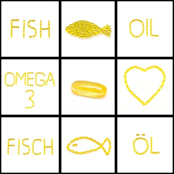 Collage with Fish oil capsules