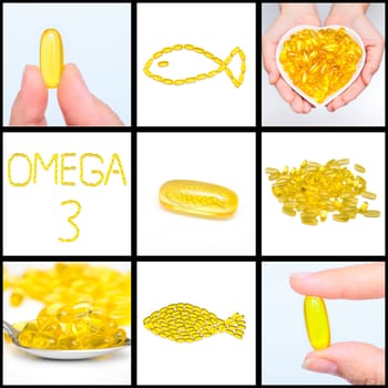 Collage with Fish oil capsules