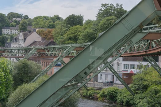 WUPPERTAL  NRW  GERMANY - JULY 31  2017: Suspension railway in the station Wuppertal Vohwinkel.Die Hochbahn is used for public transport.