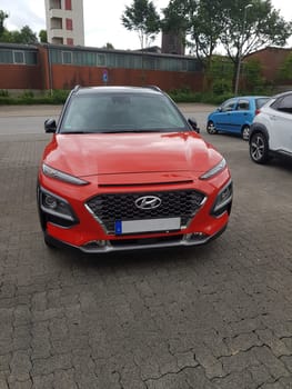 HEILIGENHAUS, NRW, GERMANY - JUNE 18, 2018:.The new SUV from Hyundai the Hyundai Kona Premium in a parking lot.