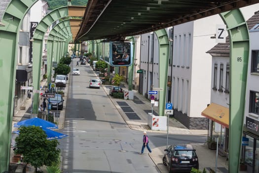 .WUPPERTAL  NRW  GERMANY - JULY 31  2017:. Suspension railway in the station Wuppertal Vohwinkel.Die Hochbahn is used for public transport.