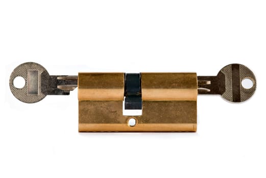Detail of the key and plug - locked - cylinder lock - under lock and key - sense of security
