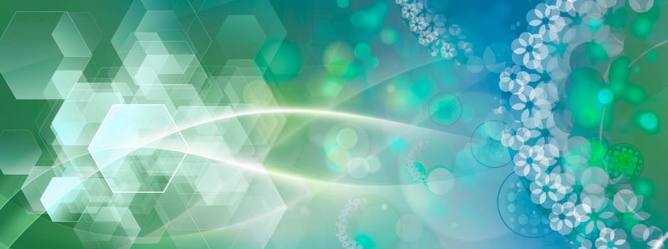 Illustration of a cell structure with copyspace. Medical health, medical technology, radiotherapy background.