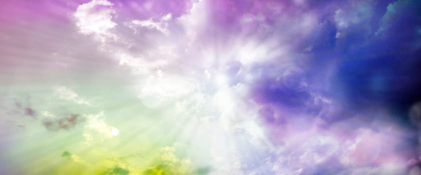Dramatic sunset sky with tinted, colored clouds in summer season. Banner, Background, Drama,Twilight, tinted.