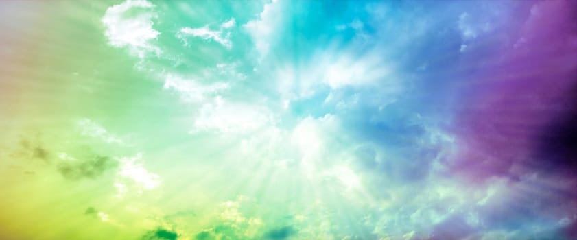 Dramatic sunset sky with tinted, colored clouds in summer season. Banner, Background, Drama,Twilight, tinted.