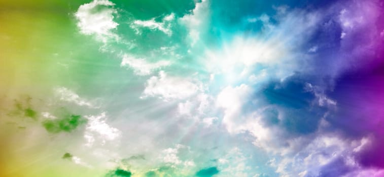 Dramatic sunset sky with tinted, colored clouds in summer season. Banner, Background, Drama,Twilight, tinted.