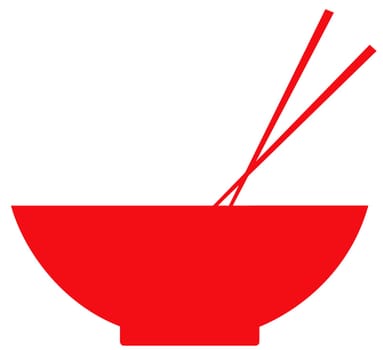 chopsticks red bowl meal food asian traditional illustration