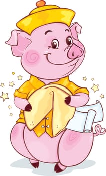 Symbol of Chinese horoscope for 2019. Cute pig in cartoon style. Happy 2019 New Year card design.