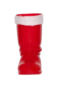 Christmas decorations. Red Christmas boot or Santa Claus boots isolated on a white background.