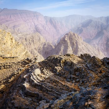 Barren landscape of Hajar mountains in Ras Al Khaimah,UAE