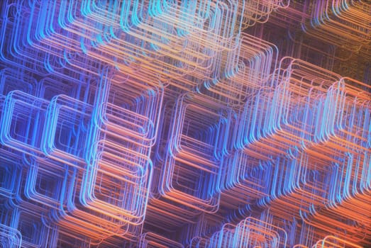3D illustration. Artistic abstract tubular structure. Image with light and colorful shadow.